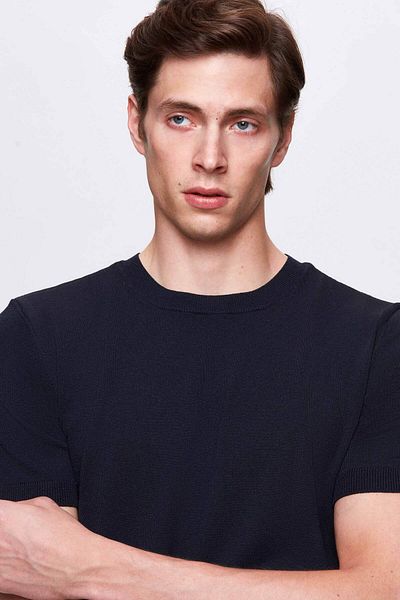 Twn Μπλουζάκι Slim Fit Navy Blue Summer Rayon Knitwear