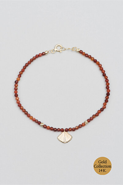 So CHIC... Deniz Kabuğu Figürlü Akik Taşlı 14 Ayar Altın Bileklik