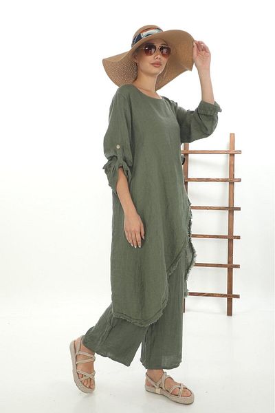 EREN STYLE Women's Asymmetrical Linen Suit