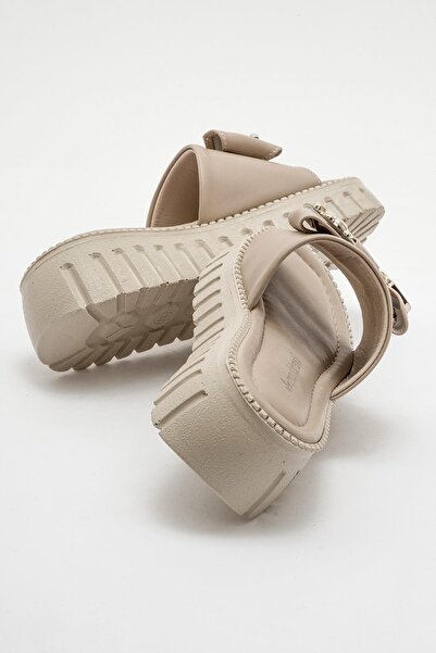 Ccway Woman's teddy bear buckle slipper nude