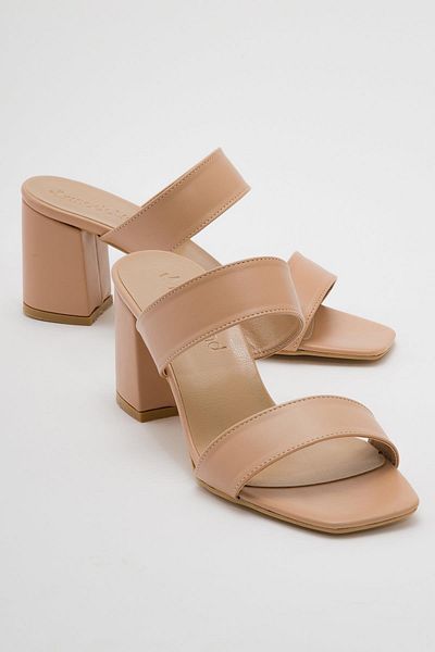 Ccway Γυναικείες παντόφλες με τακούνι 2 ρίγες NUDE SKIN