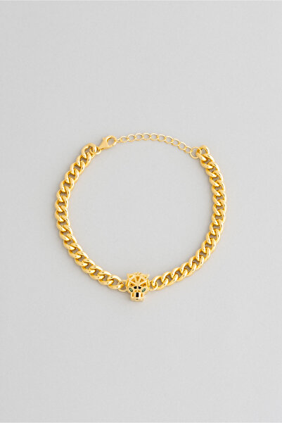 So CHIC... Vahşi Kaplan 18 Ayar Sarı Altın Kaplama 20 Cm Gümüş Tasarım Bileklik