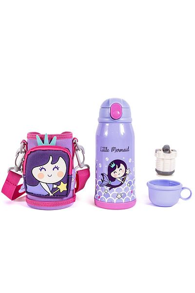 Milk & Moo MILK&MOO Stahl-Kindertrinkflasche mit Tasche Meerjungfrau 550 ml
