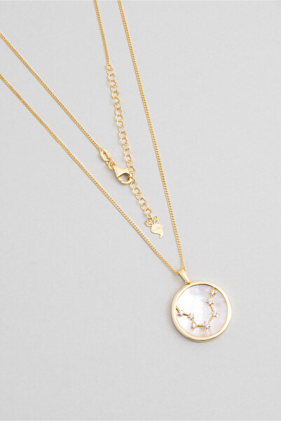 So CHIC... Kova Burcu 18 Ayar Sar Altın Kaplama 48 Cm Gümüş Sedef Kolye