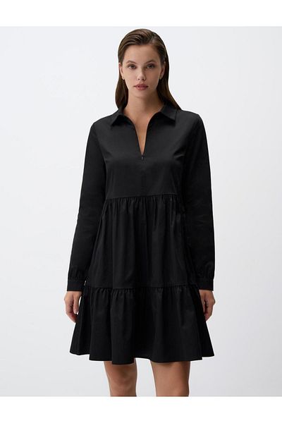 Jimmy Key Black V Neck Relaxed Fit Long Sleeve Mini Dress
