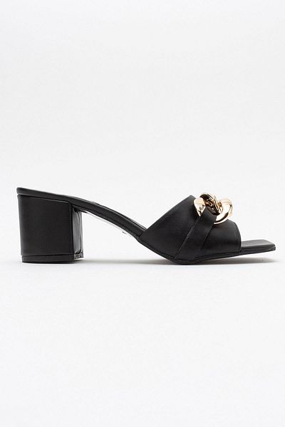 Ccway Chained Women's Heeled Slippers BLACK SKIN