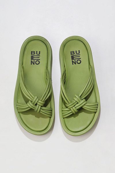 Bueno Shoes Πράσινες γυναικείες παντόφλες με τακούνι - Δερμάτινο 01wu4602
