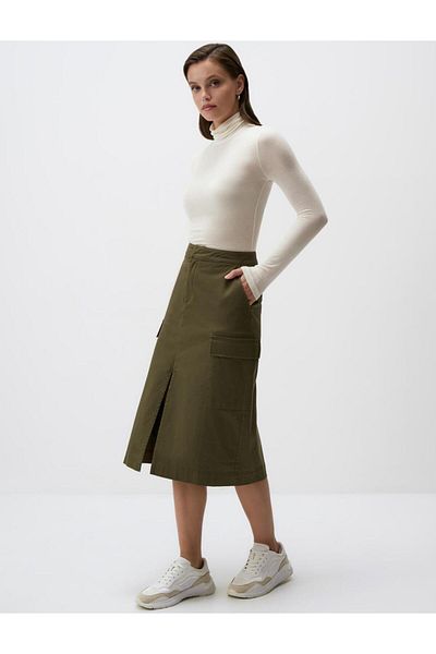 Jimmy Key Khaki Straight Cut Woven Skirt