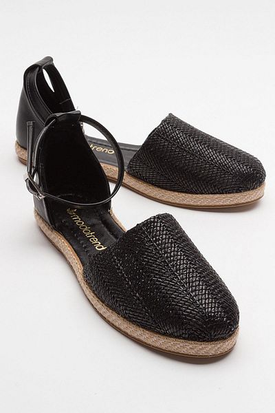 Ccway Sandale de damă Espadrille Paie Neagră