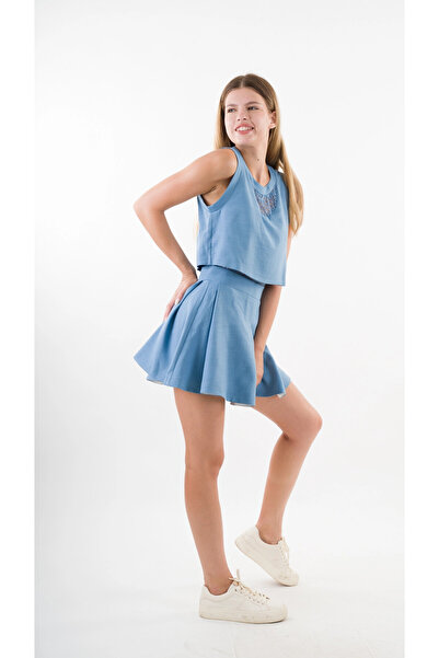 hazelin Indigo Blue Lace Pattern - Crew Neck Sleeveless Dress Hzl24S-Yy10021