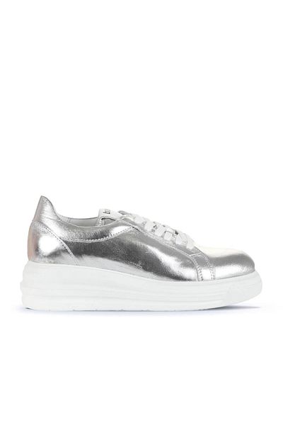 Bueno Shoes Pantofi de damă din piele argintie Trf 16wa8191