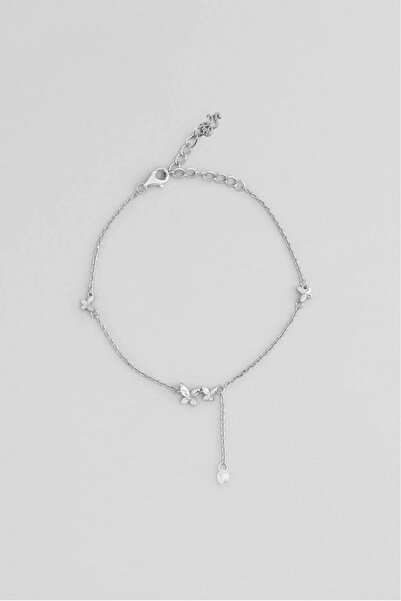 So CHIC... Taşlı Çiçek 18 Ayar Beyaz Altın Kaplama 20 Cm Gümüş Minimal Bileklik