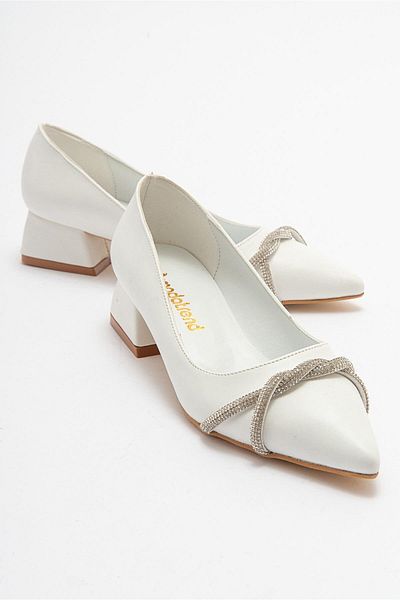 Ccway Cross Stoned Women's Heeled Shoes WHITE SKIN