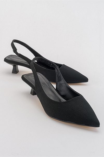 Ccway Sandale negre cu vârf ascuțit - Sandale de damă cu toc model Zra