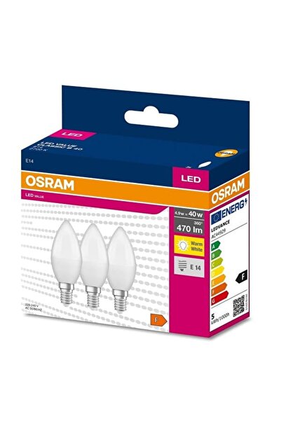 Osram 4,9 Watt E-14 İnce Duy 2700k Sarı Işık Buji Led Ampul 3 lü Paket