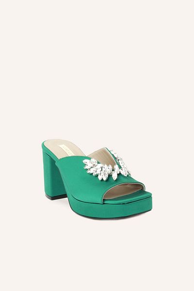 MARCATELLI Papuci cu toc Farah din satin verde