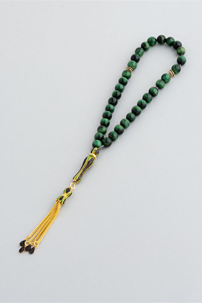 So CHIC... Doğal Kaplan Gözü Taşlı 18 Ayar Sarı Altın Kaplama 25 Cm Gümüş Tesbih