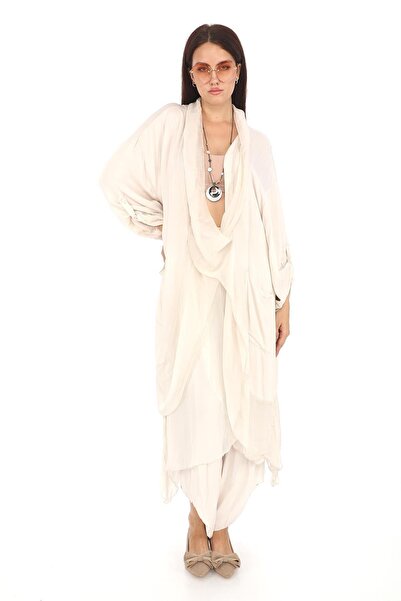 Bohem Stil Bluză oversize din caftan infinit din mătase italiană - Set pantal...