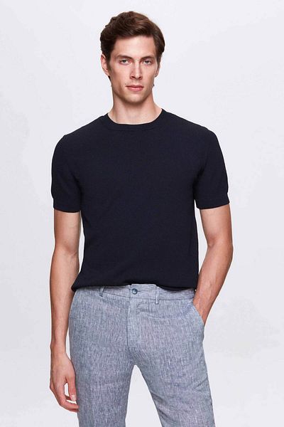 Twn Μπλουζάκι Slim Fit Navy Blue Summer Rayon Knitwear