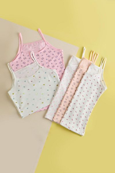 BİYOTEKS Tricou de bază pentru fete din 5 piese cu bretele cu frânghie cu model BIO KIDS