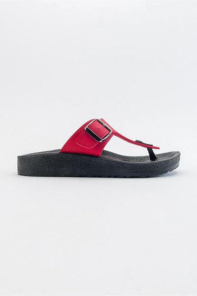 Ccway Women's Flat Slippers with Flip Flop Buckle Red