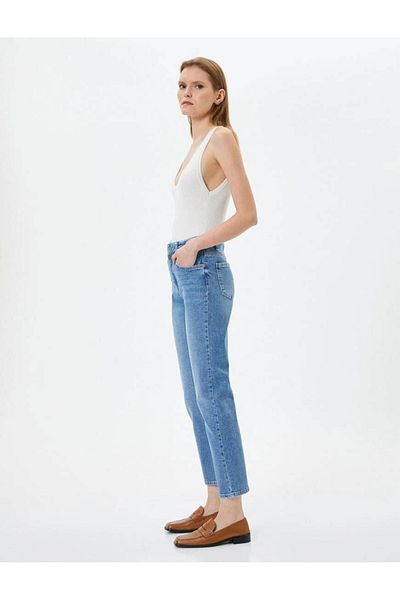 Koton Straight Leg-Jeans, normale Taille, Baumwolle, flexible Tasche - Eve Slim Jeans