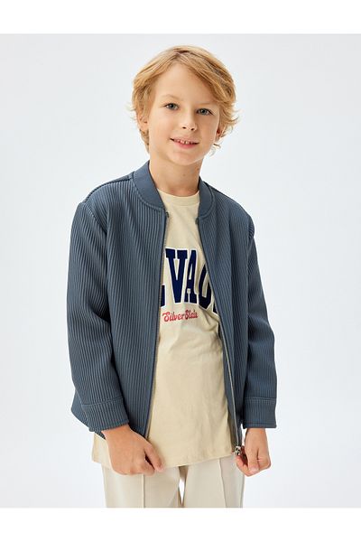Koton Long Sleeve Crew Neck Zippered Seasonal Jacket - Ribbed