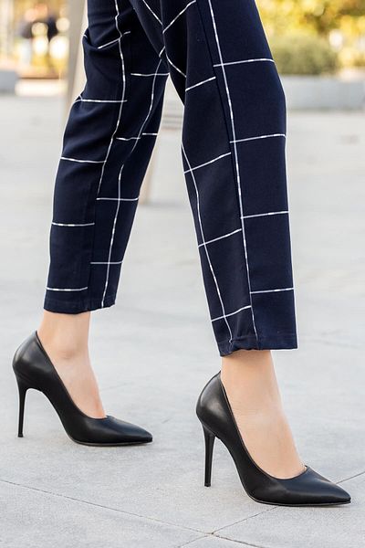 Ccway Piele neagră stiletto pentru femei
