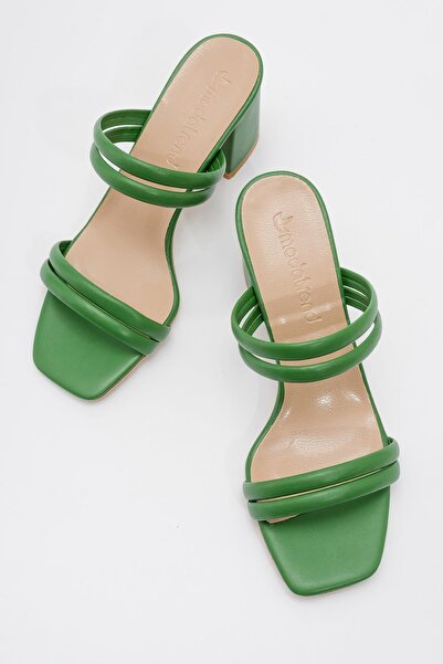 Ccway Γυναικείες Παντόφλες με τακούνι GRASS GREEN SKIN