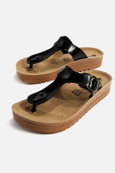 Ccway Flip Flops de damă din piele neagră