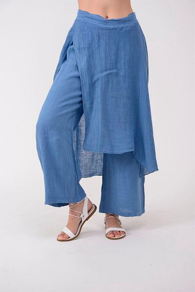 Bohem Stil Fustă cu pantaloni din in brut italian