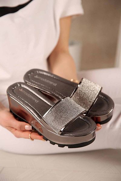 Ccway Women's Wedge Heeled Stone Slippers Platinum Mirror