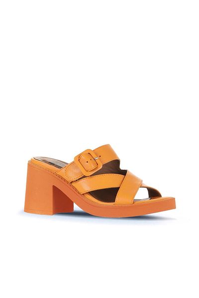 Bueno Shoes Πορτοκαλί δερμάτινα γυναικεία παπούτσια με τακούνι - 01wa1701