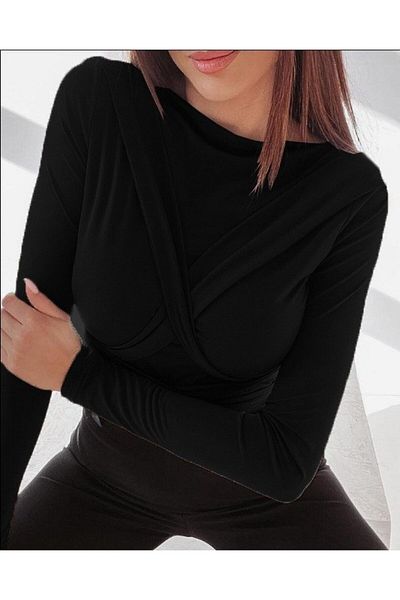 Kokosh moda Γυναικείο μακρυμάνικο λαιμόκοψη με μακριά λωρίδα στον ώμο με δεμένη λεπτομέρεια ζώνης στην πλάτη Viscose Blu