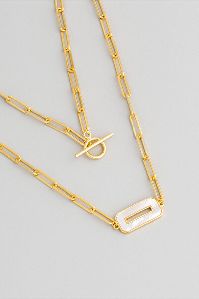 So CHIC... Vintage Tasarım 18 Ayar Sarı Altın Kaplama 45 Cm Gümüş Zincir Kolye