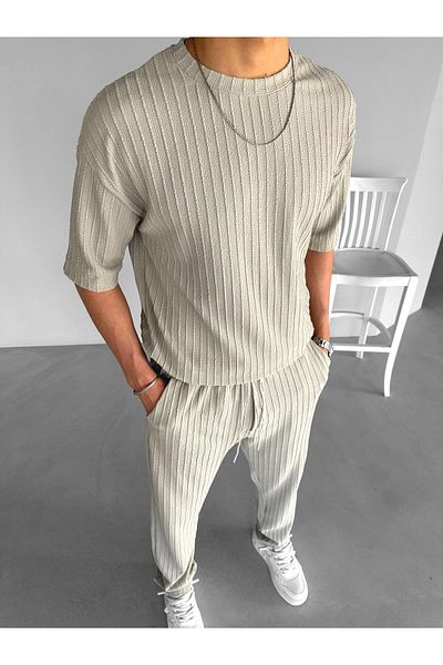 ablukaonline Ανδρικό πλεκτό μπλουζάκι σε γκρι Oversize σχέδιο