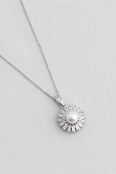 So CHIC... İnci Çiçeği  18 Ayar Beyaz Altın Kaplama 45 Cm Gümüş Minimal Kolye