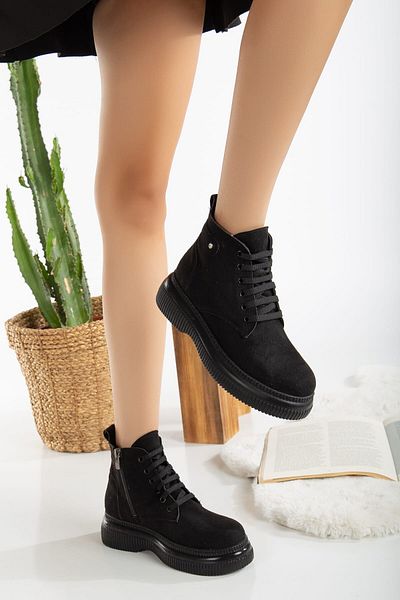 BESKAR Μποτάκια Jiwa Black Suede Lace Up