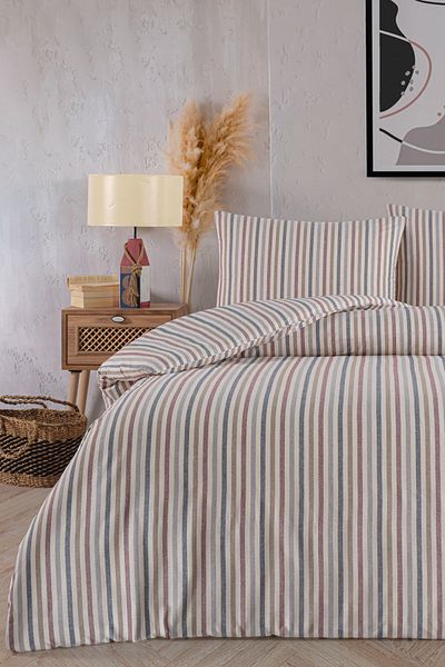 Evim Double Cool Natural Duvet Cover Set - 100% Cotton, Akfil Beril, Coffee Yarn Painted, 200X220 cm