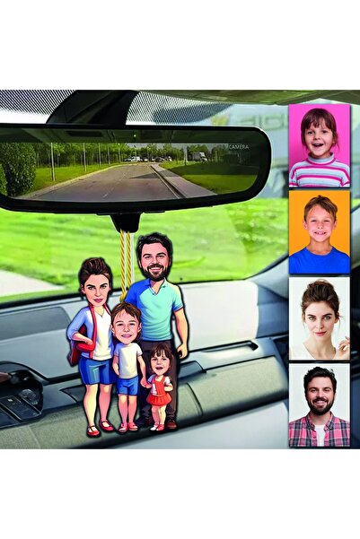 wonderlike 4 Kişilik Aile Araba Dikiz Ayna Süsü - Anne Baba 2 Çocuk İsimli Ar...