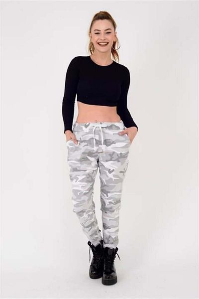 Bohem Stil Italian Waist Tie Camouflage Patterned Skinny Leg Trousers (Size 36-44)