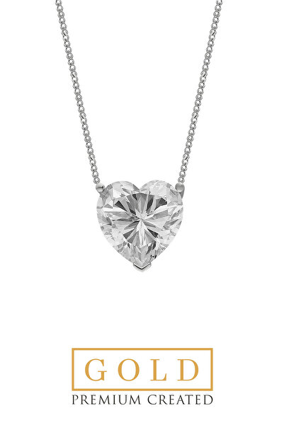 So CHIC... Beyaz Altın Sertifikalı Premium Created Taşlı 42 Cm Kalp Tektaş Kolye