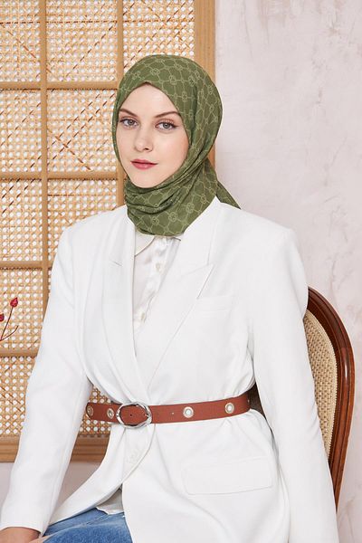 Aker Elegance Monogram Shawl - Linen Green 952