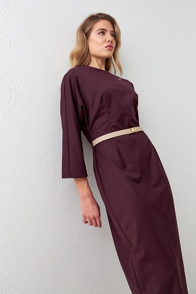 Setre Rochie de lungime midi cu mânecă lungă, cu decolteu roșu Claret, cu centură la talie
