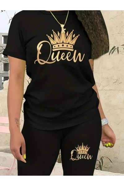 Wear Up Women's Short Sleeve Queen Print Viscose Double Set