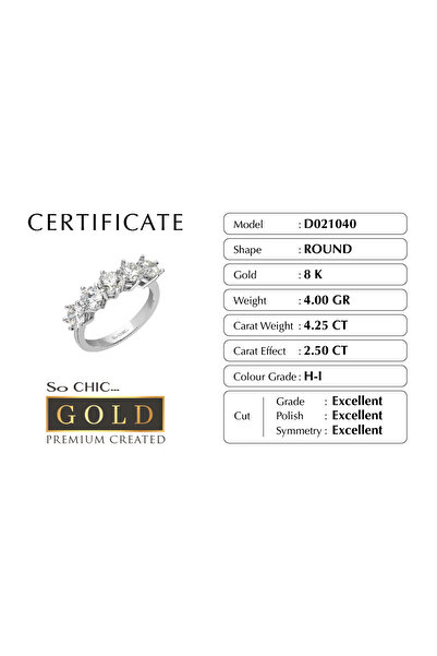 So CHIC... Premium Created Taşlı 8 Ayar Beyaz Altın 2.50 Ct Effect Beştaş Yüzük