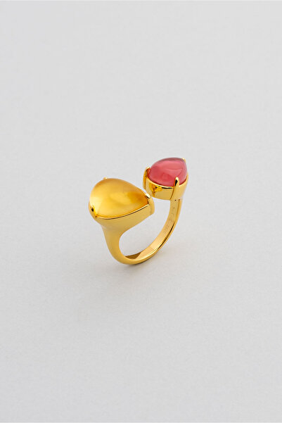 So CHIC... Tropikal Renkler 18 Ayar Sarı Altın Kaplama Gümüş Tasarım Yüzük