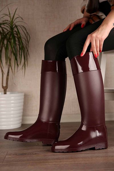 Ccway Women's Long Rain Boots Claret Red