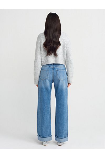 Dilvin 71714 Pantaloni albaștri din denim drept - picior îndoit