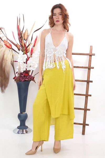 Bohem Stil Italian Raw Linen Trouser Skirt